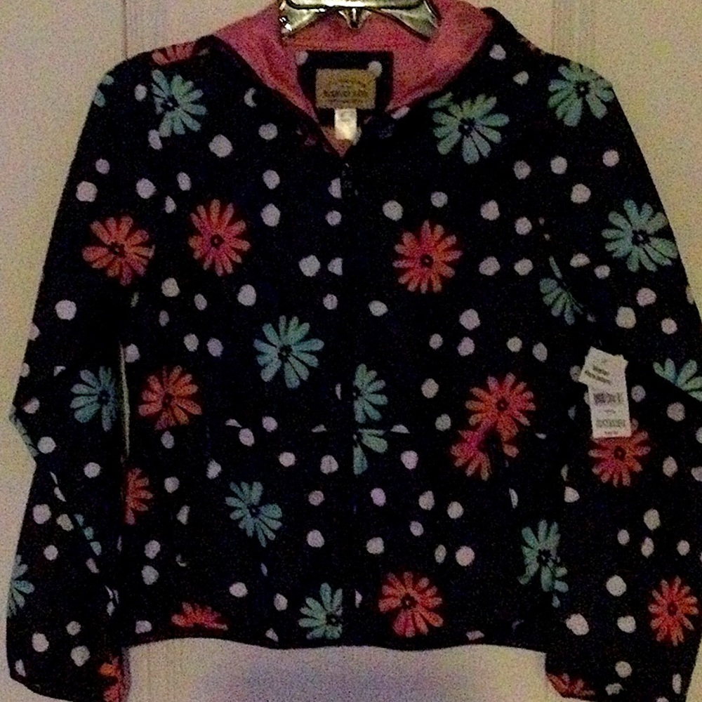 GIRLS NAVY BLUE & FLOWERED RAIN JACKET! SO CUTE 🌟